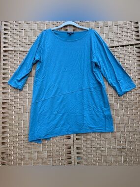 Eileen Fisher Asymmetrical Teal Blue Three-Quarter Sleeve Tunic Women’s Large